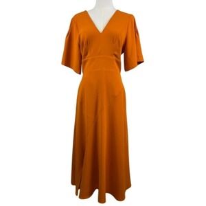 SETRE Orange Midi Dress V Neck Flutter Sleeve‎ Career Party Dress Size Large